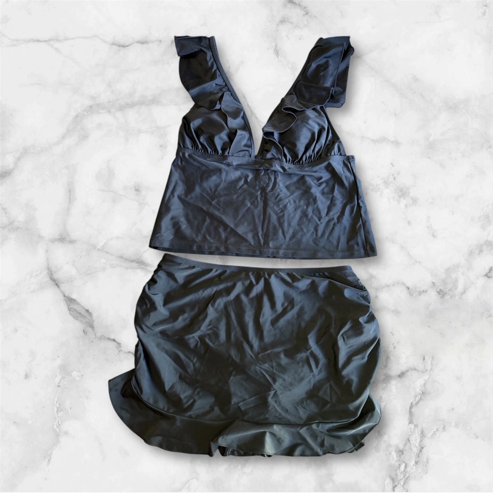 Elegant Black Ruffled Two-Piece Set